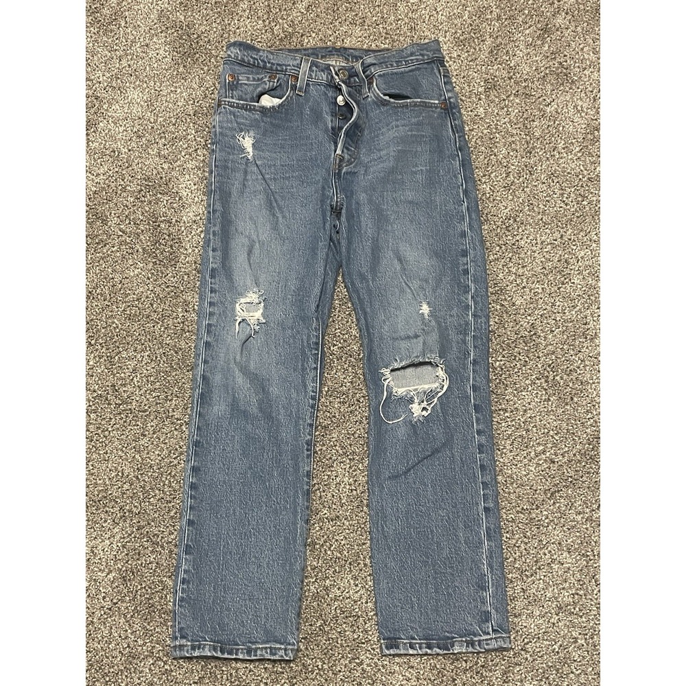 Levi's 501 Women's Jeans Original Cropped Button Fly W27 L26 Distressed Rigid‎